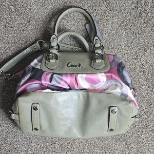 Coach Green and Pink Satchel Bag with Structured Design